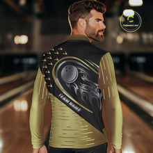 Load image into Gallery viewer, Black and Gold Flame Bowling ball Polo, Quarter Zip Shirts for Men Custom Bowling Team jerseys NQS10029