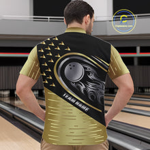 Load image into Gallery viewer, Black and Gold Flame Bowling ball Polo, Quarter Zip Shirts for Men Custom Bowling Team jerseys NQS10029