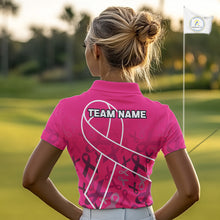 Load image into Gallery viewer, Pink ribbon pattern breast cancer awareness Women golf polo shirt Custom team Golf attire For ladies NQS10189