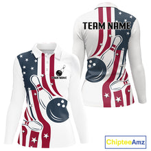 Load image into Gallery viewer, Red, White &amp; Blue American Flag Bowling shirt For Women custom patriotic bowling team uniform jersey NQS10337