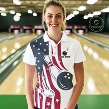 Load image into Gallery viewer, Red, White &amp; Blue American Flag Bowling shirt For Women custom patriotic bowling team uniform jersey NQS10337