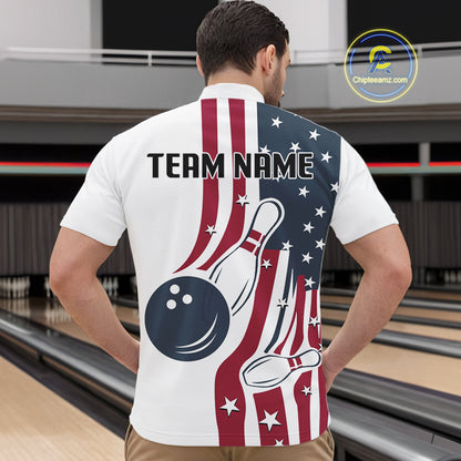 Red, White and Blue American Flag Bowling shirts For Men custom patriotic bowling team uniform jersey NQS10337