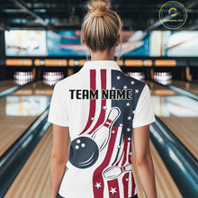 Load image into Gallery viewer, Red, White &amp; Blue American Flag Bowling shirt For Women custom patriotic bowling team uniform jersey NQS10337