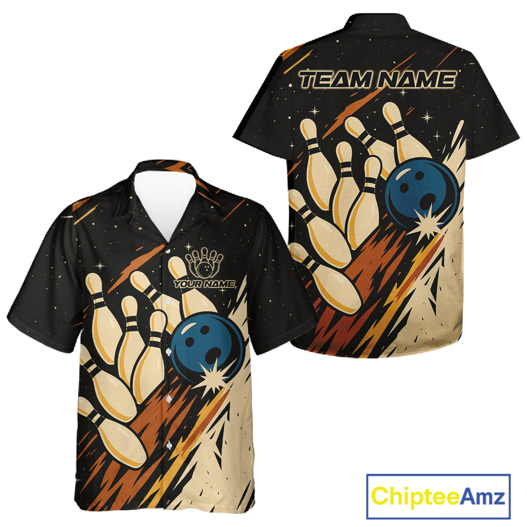 Retro Black galaxy Bowling Hawaiian shirt custom vintage bowling team league button up shirt NQS10547