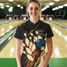 Load image into Gallery viewer, Retro Black galaxy Womens Bowling Polo, Quarter Zip shirts custom vintage bowling team league jerseys NQS10547