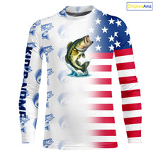 Load image into Gallery viewer, Red, White and Blue American Flag Bass Fishing custom patriotic Bass performance Fishing Shirts NQS10034