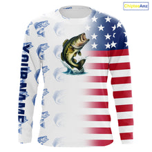 Load image into Gallery viewer, Red, White and Blue American Flag Bass Fishing custom patriotic Bass performance Fishing Shirts NQS10034