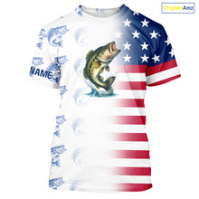 Load image into Gallery viewer, Red, White and Blue American Flag Bass Fishing custom patriotic Bass performance Fishing Shirts NQS10034