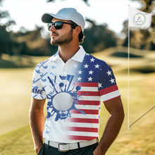 Load image into Gallery viewer, Red, White and Blue American Flag Mens Golf polo shirts Custom patriotic Golf Outfit For Mens NQS10035