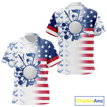 Load image into Gallery viewer, Red, White and Blue American Flag Kid Golf polo shirts Custom patriotic Golf Outfit For Kid NQS10035