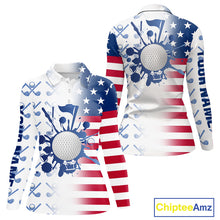 Load image into Gallery viewer, Red, White and Blue American Flag Women Golf polo shirts Custom patriotic Golf Outfit For Ladies NQS10035