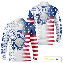 Load image into Gallery viewer, Red, White and Blue American Flag Mens Golf polo shirts Custom patriotic Golf Outfit For Mens NQS10035