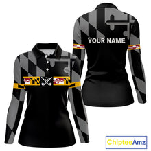 Load image into Gallery viewer, Maryland Flag black Women golf polo shirt Custom Patriotic ladies Golf top, gifts for golf lovers NQS10195