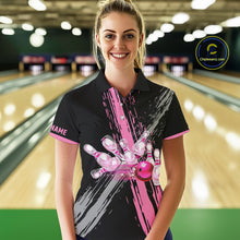 Load image into Gallery viewer, Black and pink ribbon Breast Cancer Awareness Bowling Shirts For Women custom team bowling jerseys NQS10197