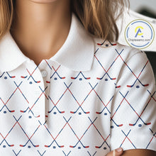 Load image into Gallery viewer, Red, White and Blue golf clubs pattern Women golf polo shirt Custom Patriotic golf outfits for ladies NQS10198