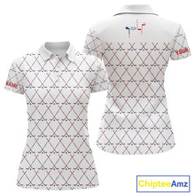 Load image into Gallery viewer, Red, White and Blue golf clubs pattern Women golf polo shirt Custom Patriotic golf outfits for ladies NQS10198