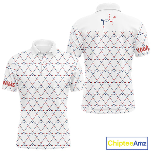 Red, White and Blue golf clubs pattern Men golf polo shirt Custom Patriotic golf outfits for men NQS10198