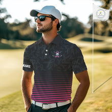 Load image into Gallery viewer, Pink and black Ribbons Pattern Mens Golf Polo Shirts Custom Breast cancer awareness Team Golf attire NQS10559
