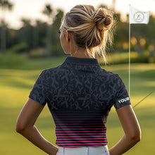 Load image into Gallery viewer, Pink and black Ribbons Pattern Women Golf Polo Shirt Custom Breast cancer awareness Team Golf attire NQS10559
