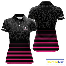 Load image into Gallery viewer, Pink and black Ribbons Pattern Women Golf Polo Shirt Custom Breast cancer awareness Team Golf attire NQS10559