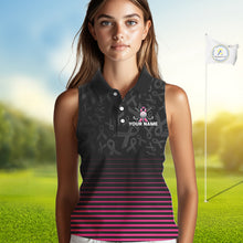 Load image into Gallery viewer, Pink and black Ribbons Pattern Sleeveless polo Shirt Custom Breast cancer awareness Team Golf attire NQS10559