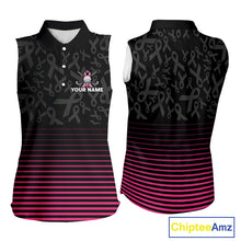 Load image into Gallery viewer, Pink and black Ribbons Pattern Sleeveless polo Shirt Custom Breast cancer awareness Team Golf attire NQS10559