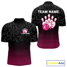 Load image into Gallery viewer, Pink and black Ribbons Pattern Bowling Shirts For Men Custom Breast cancer Team Bowler Jersey NQS10560