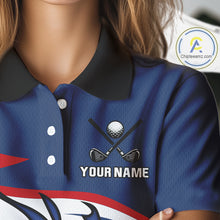 Load image into Gallery viewer, Red, White and Blue Flame golf ball Women Golf polo shirts Custom patriotic Golf Outfit For Ladies NQS10044