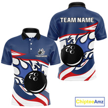 Load image into Gallery viewer, Red, White and Blue Flame bowling ball polo, 1/4 zip shirts for Men Custom patriotic Bowling Outfit NQS10045