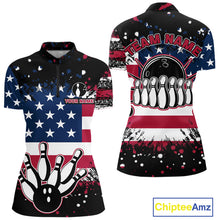 Load image into Gallery viewer, American Flag Black Bowling Polo, 1/4 Zip Shirts For Women custom patriotic retro bowling team shirts NQS10210