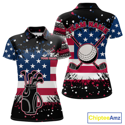 American Flag Black golf polo shirts for Women custom patriotic retro golf team shirts, golfer gifts NQS10211