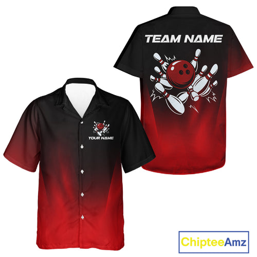 Custom Black and Red Bowling Hawaiian Team Shirts, Bowling Outfit Gift For Bowlers NQS10565