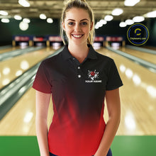 Load image into Gallery viewer, Custom Black and Red Bowling Polo, Quarter Zip Team Shirts For Women, Bowling Outfit Gift For Bowlers NQS10565