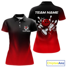 Load image into Gallery viewer, Custom Black and Red Bowling Polo, Quarter Zip Team Shirts For Women, Bowling Outfit Gift For Bowlers NQS10565
