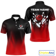 Load image into Gallery viewer, Custom Black and Red Bowling Polo, Quarter Zip Team Shirts For Men, Bowling Outfit Gift For Bowlers NQS10565