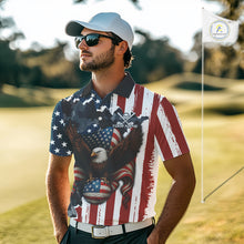 Load image into Gallery viewer, American Flag Eagle Golf Ball Mens Golf Polo Shirts Custom Patriotic Team Golf apparel for men NQS10571