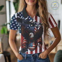 Load image into Gallery viewer, American Flag Eagle Golf Ball Womens Golf Polo Shirts Custom Patriotic Team Golf apparel for ladies NQS10571