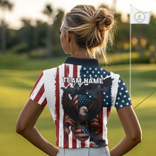 Load image into Gallery viewer, American Flag Eagle Golf Ball Womens Golf Polo Shirts Custom Patriotic Team Golf apparel for ladies NQS10571