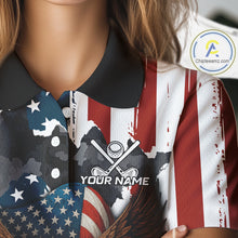Load image into Gallery viewer, American Flag Eagle Golf Ball Womens Golf Polo Shirts Custom Patriotic Team Golf apparel for ladies NQS10571