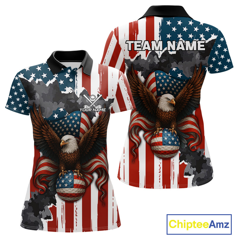 American Flag Eagle Golf Ball Womens Golf Polo Shirts Custom Patriotic Team Golf apparel for ladies NQS10571