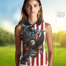 Load image into Gallery viewer, American Flag Eagle Golf Ball Sleeveless polo Shirt Custom Patriotic Team Golf apparel for ladies NQS10571