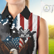 Load image into Gallery viewer, American Flag Eagle Golf Ball Sleeveless polo Shirt Custom Patriotic Team Golf apparel for ladies NQS10571