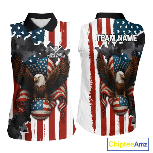 American Flag Eagle Golf Ball Sleeveless polo Shirt Custom Patriotic Team Golf apparel for ladies NQS10571