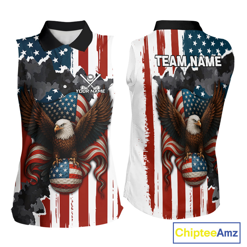 American Flag Eagle Golf Ball Sleeveless polo Shirt Custom Patriotic Team Golf apparel for ladies NQS10571