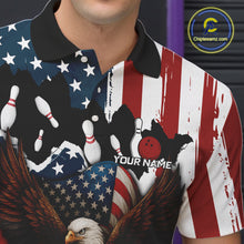 Load image into Gallery viewer, American Flag Eagle Bowling Polo, Quarter Zip Shirts For Men Custom Patriotic Team Bowling Jersey NQS10572