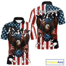Load image into Gallery viewer, American Flag Eagle Bowling Polo, Quarter Zip Shirts For Men Custom Patriotic Team Bowling Jersey NQS10572
