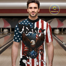 Load image into Gallery viewer, American Flag Eagle Bowling Polo, Quarter Zip Shirts For Men Custom Patriotic Team Bowling Jersey NQS10572