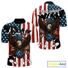 Load image into Gallery viewer, American Flag Eagle Bowling Polo, Quarter Zip Shirts For Men Custom Patriotic Team Bowling Jersey NQS10572