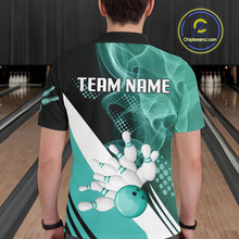 Load image into Gallery viewer, Mens bowling polo, 1/4 zip shirts Custom cyan blue smoke bowling team jerseys, gift for Bowlers NQS10060