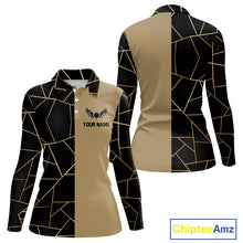 Load image into Gallery viewer, Black and Gold pattern Women Golf polo shirts custom golf attire for ladies, golfing gifts NQS10359